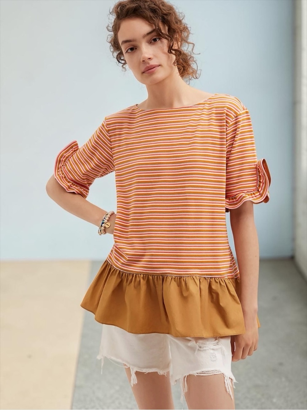 Anthropologie Maeve Women’s Ruffle Peplum Top With Ruffle Trim Size Medium